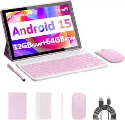 tablet Android 14, tablets de 10 polegadas com teclado, 8 GB de RAM+64 GB de ROM+1 TB de tablet expansível, processador de quatro núcleos de 1,8 GHz, capa / rato / lápis, câmara de 8 MP/bateria de