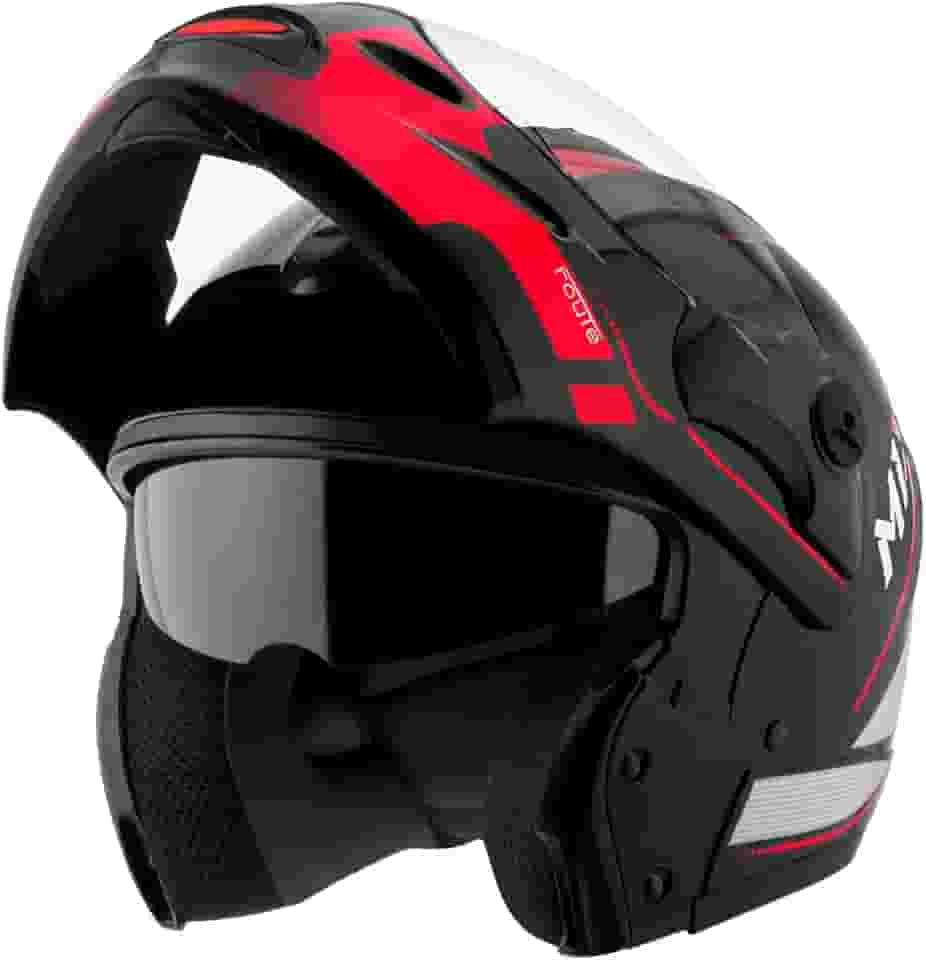 Capacete de Moto Mixs MX Captiva Route Brilhante Com Viseira Interna Solar Óculos de Sol Articulado Escamoteável Robocop Cinza Com Vermelho