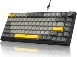 ATTACK SHARK x AJAZZ AK820 Teclado mecânico para jogos RGB com fio e botão CNC,layout 75% ANSI,junta de 82 teclas,5 espumas de absorção de som,interruptor linear hot-swap,para PC MAC (Cinza Amarelo)