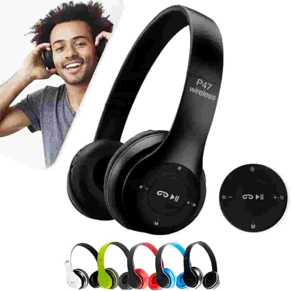 Fone de Ouvido Headphone P47 Sem Fio Bluetooth Wireless Micro Sd 5.0 Dobrável Com Microfone Regulável Para Corrida Academia Escritório Caminhada Linha Premium (Preto)