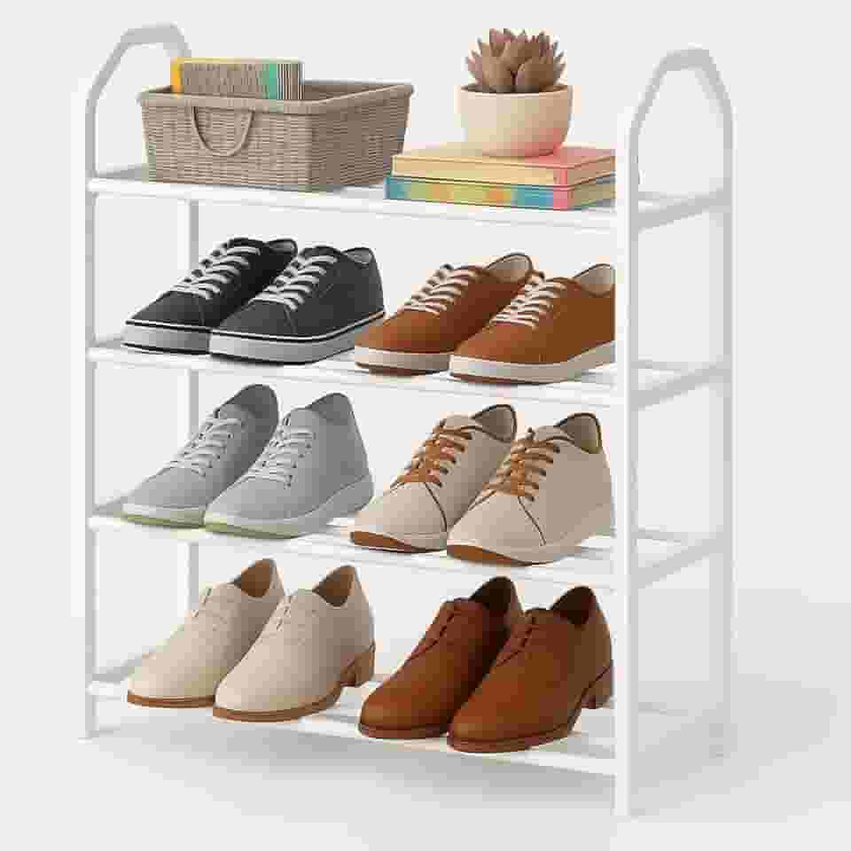Sapateira Vertical 4 Andares Compacta Organizador de Sapatos Multiuso Estrutura Reforçada Plástico PP e Tubos Ideal para Quartos Closets Corredores Lavanderias Armazenamento Calçados (Branca)