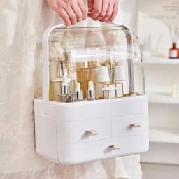 Organizador de Maquiagem com Gavetas e Tampa – Caixa de Acrílico Portátil à Prova de Poeira e Água para Cosméticos, Cômoda e Banheiro (Branca)