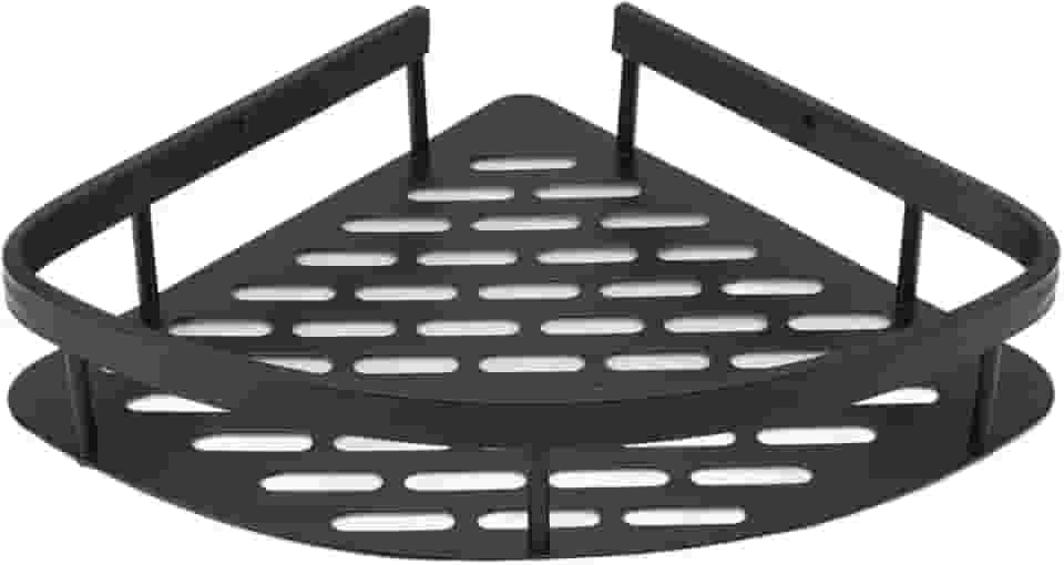 Prateleira de Canto Triangular, Suporte Organizador para Banheiro Cozinha Lavanderia, Aço Inox Preto, Instalação Sem Furar