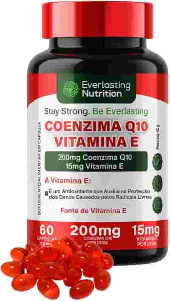 Everlasting Nutrition Coenzima Q10 200mg + Vitamina E 15mg, 60 Cápsulas, Antioxidante para Energia Celular