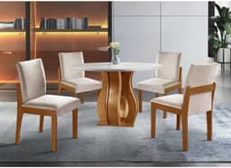 Conjunto Sala de Jantar Mesa Nuance 110cm Redonda Tampo Vidro/MDF com 4 Cadeiras Monaco Castanho Cinamomo/Bege