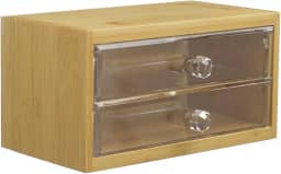 Caixa Organizadora Com 2 Gavetas Maquiagem Bambu Acrílico