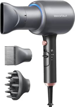 Wavytalk Secador de cabelo iônico soprado para cabelos cacheados com difusor, secador de cabelo de secagem rápida 1875W com tecnologia cerâmica, 3 acessórios para todos os tipos de cabelo, leve e