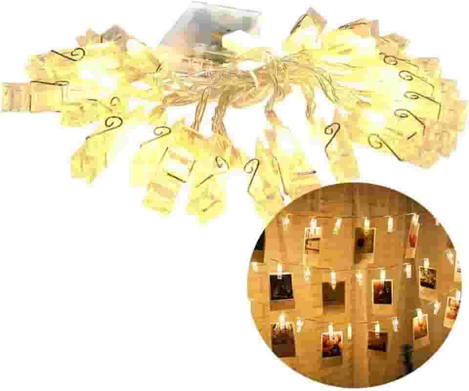 Fio Fada Varal Luminoso Decorativo LED de Fotos Pregador/Prendedores/Grampinho Led 4 M 20 Pregadores Luz Branco Quente Pilha & USB
