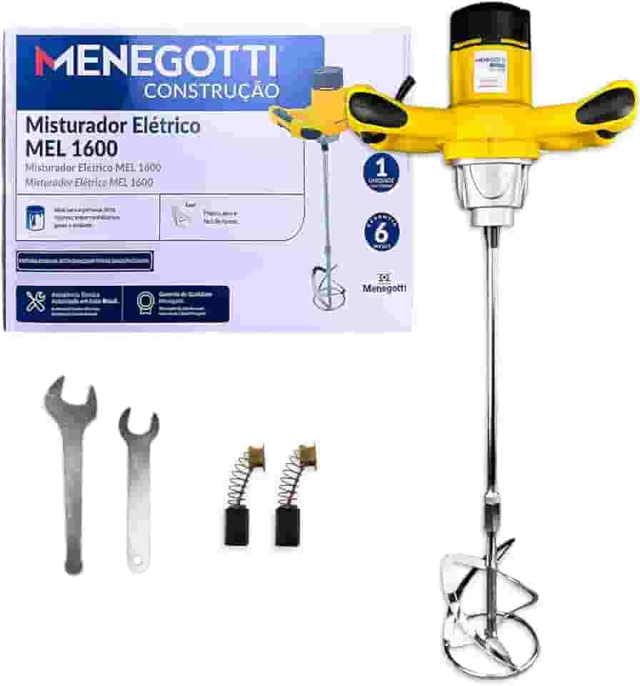 Misturador Mel1600W De Tinta Argamassa Elétrico Pedreiro Pintores Menegotti Com Motor Mono 60Hz 0-850 rpm 220v