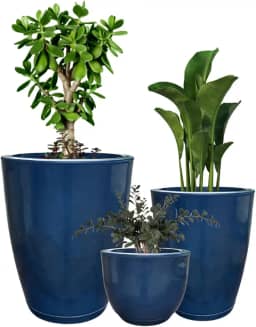 Kit 3 Vasos para Plantas Decorativo Luxo Efeito Marmorizado Cor Azul