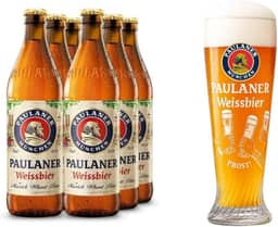 Kit com 6 Cervejas De Trigo Paulaner Weissbier Original 500ml + Copo Prost