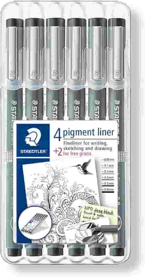 Canetas para Desenho Técnico Artístico, Staedtler, Pigment Liner, 6 Unidades