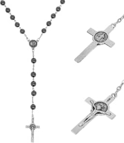 Terço Hematita 6mm Inox São Bento Corrente Masculina Terço Masculino Corrente São Bento 70cm