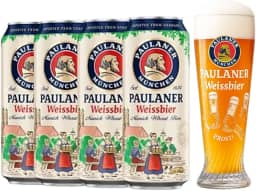 Kit 4 Cervejas Alemã Paulaner Weissbier Lata 500ml + Copo Prost
