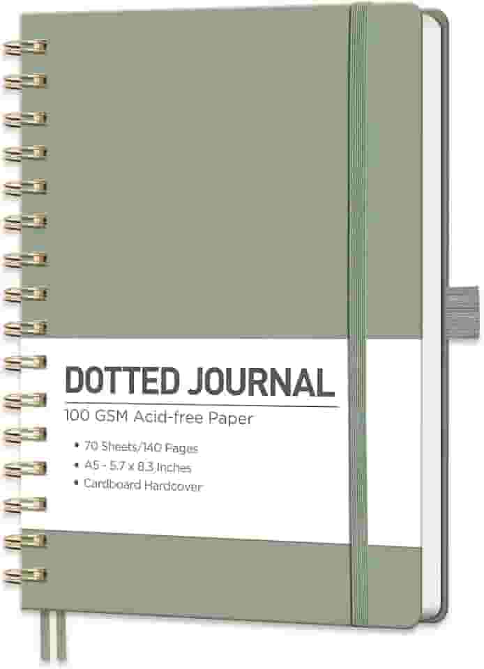 RETTACY Bullet Dotted Journal Notebook, 140 Pages, A5 Medium Size (5.7'' x 8.3''), Hardcover, 100 GSM Thick Paper, for Bullet Journaling, Planning, Tracking (Light Green)