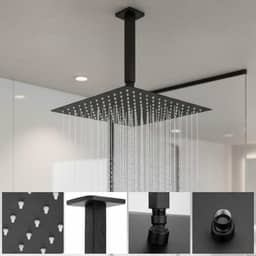 Ducha Chuveiro Externa Piscina Jardim Inox Quadrada 30x30 de Teto Preto Black