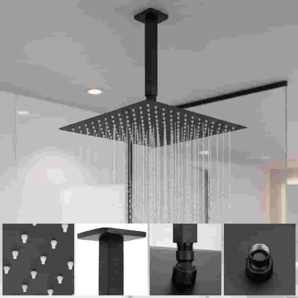 Ducha Chuveiro Externa Piscina Jardim Inox Quadrada 30x30 de Teto Preto Black