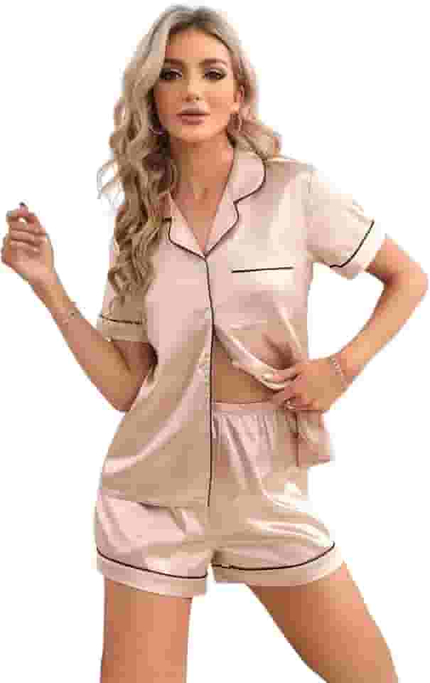 Pijama Americano Feminino Shortdoll Cetim Seda Elastano - Champagne