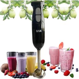 Mixer Processador Manual Bak,127v 300 w, Misturador Elétrico Turbo Portátil 2 Velocidades e 4 Lâminas de Aço Inoxidável para Misturar Sucos de Frutas, Shakes, Purês ou Papinhas sem Esforço, Cor Preto