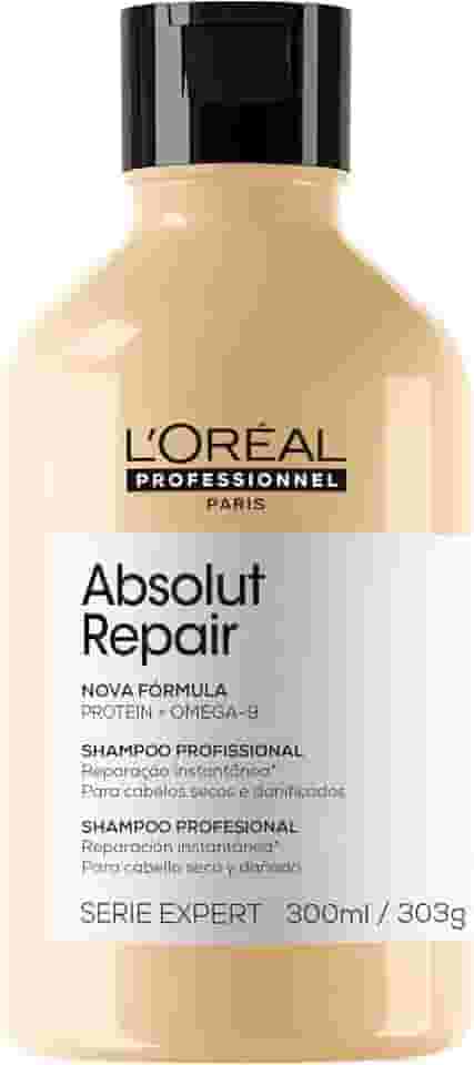 L'Oréal Professionnel Serie Expert Absolut Repair, Shampoo Reestruturante para Cabelos Danificados com Gold Quinoa e Proteína, Reparação e Brilho Intenso, 300ml