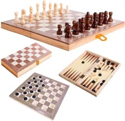 Jogo Xadrez 3 Em 1 Dama Gamão Madeira Tabuleiro 29x29