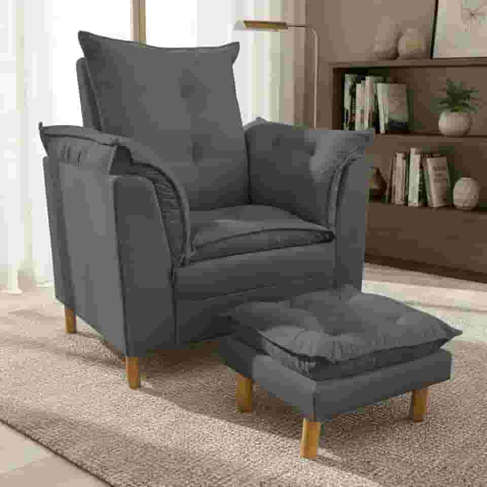 Poltrona Amamentação com Puff - Conforto, Leitura e Descanso (Cinza)