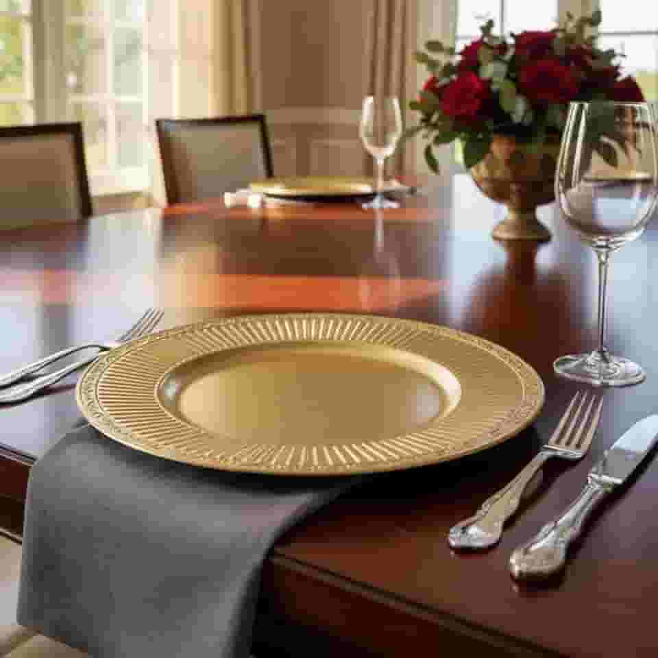 Kit 8 Sousplat Redondo Dourado Polipropileno 33cm Rafimex