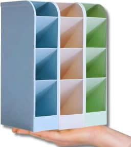 Kit com 3 Organizadores de Mesa Porta Lápis Canetas Multifuncional com 3 Divisórias em Plástico para Escritório Escola e Home Office Ideal para Papelaria e Materiais de Estudo 20cm