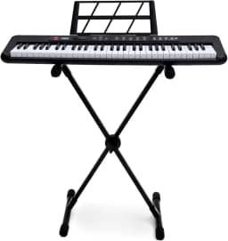 Kit Teclado Musical Kobe KB-150 BK Preto 5/8 61 Teclas Com Suporte em X e Fonte