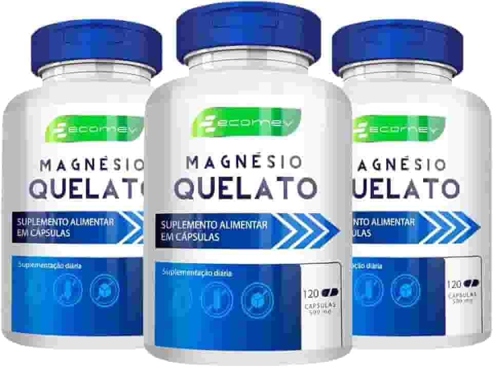 3Un Magnesio Quelato 100% Puro 500mg 360Cáps Maxima Absorção Kit 6 Meses Ecomev