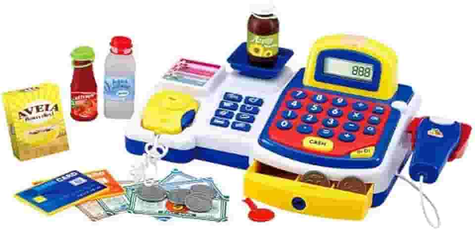 Caixa Registradora com Luz Som e Acessórios 24 Peças Azul, DM Toys