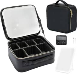 Kit Maleta Maquiagem completo Profissional Com Espelho e Luz Led e paleta de maquiagem(Preto)