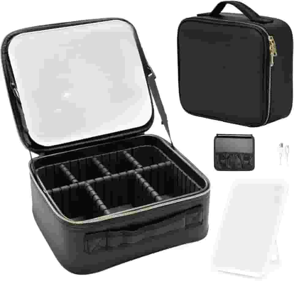 Kit Maleta Maquiagem completo Profissional Com Espelho e Luz Led e paleta de maquiagem(Preto)