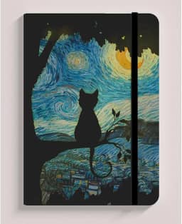 Caderno Sketchbook A5 capa dura caderno de desenho Gatos de arte(SEM pauta (para desenhar),GATO NA NOITE)