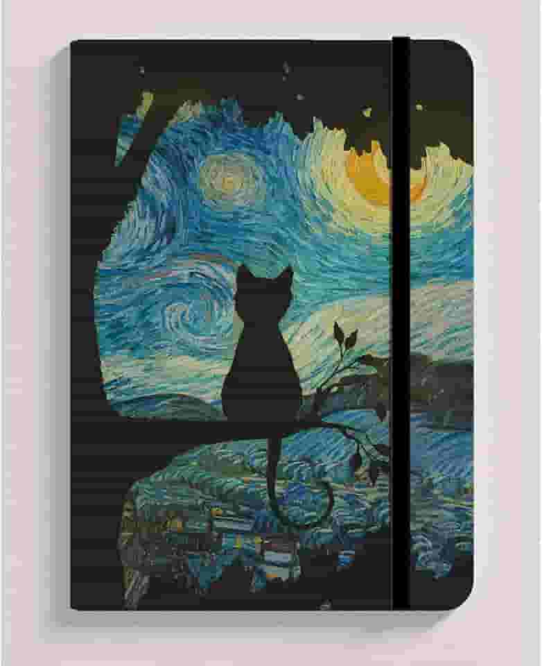 Caderno Sketchbook A5 capa dura caderno de desenho Gatos de arte(SEM pauta (para desenhar),GATO NA NOITE)