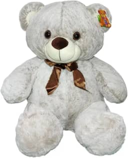 Urso De Pelúcia Cinza Claro Fofo Sentado Com Laço 35cm