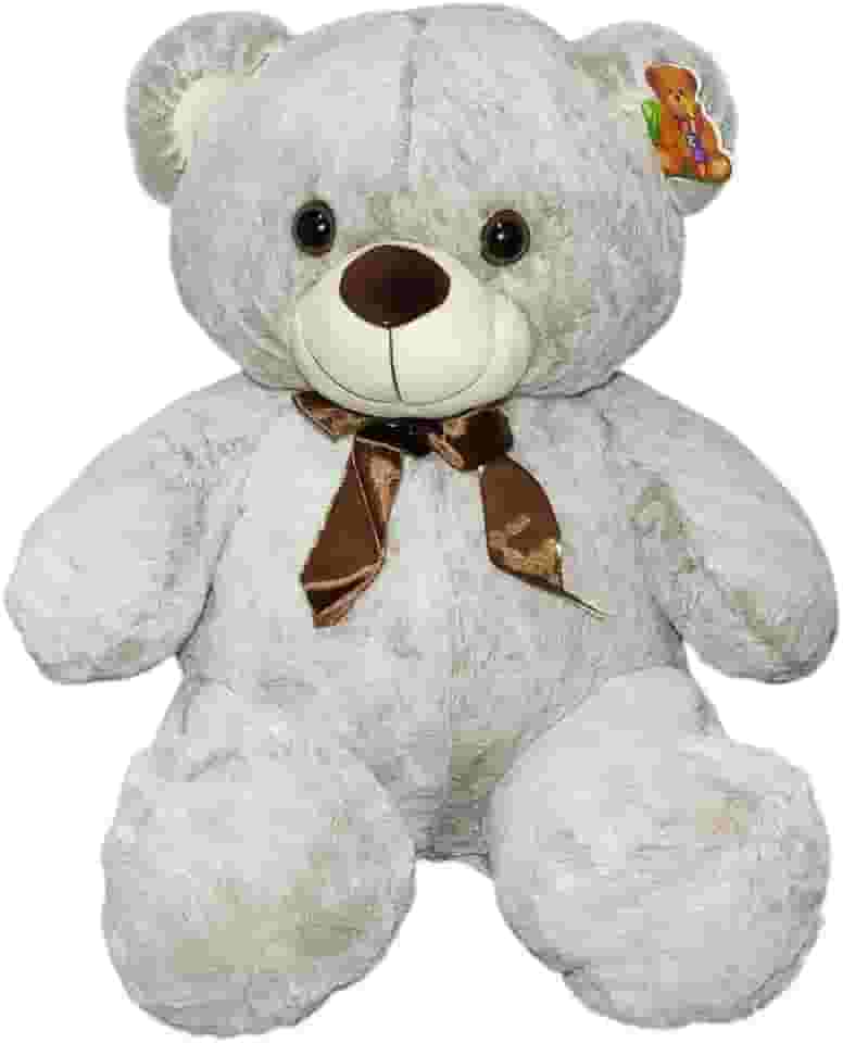 Urso De Pelúcia Cinza Claro Fofo Sentado Com Laço 35cm