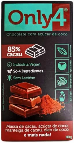 Chocolate 85% Cacau Sem Lactose Vegano Only4 80G