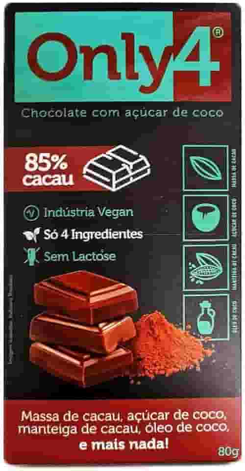 Chocolate 85% Cacau Sem Lactose Vegano Only4 80G