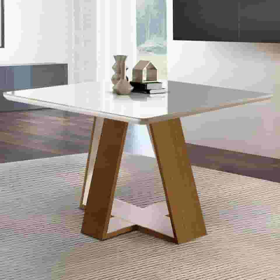Mesa de Jantar 90x90cm Tampo em Vidro/Laca Grécia LJ Móveis