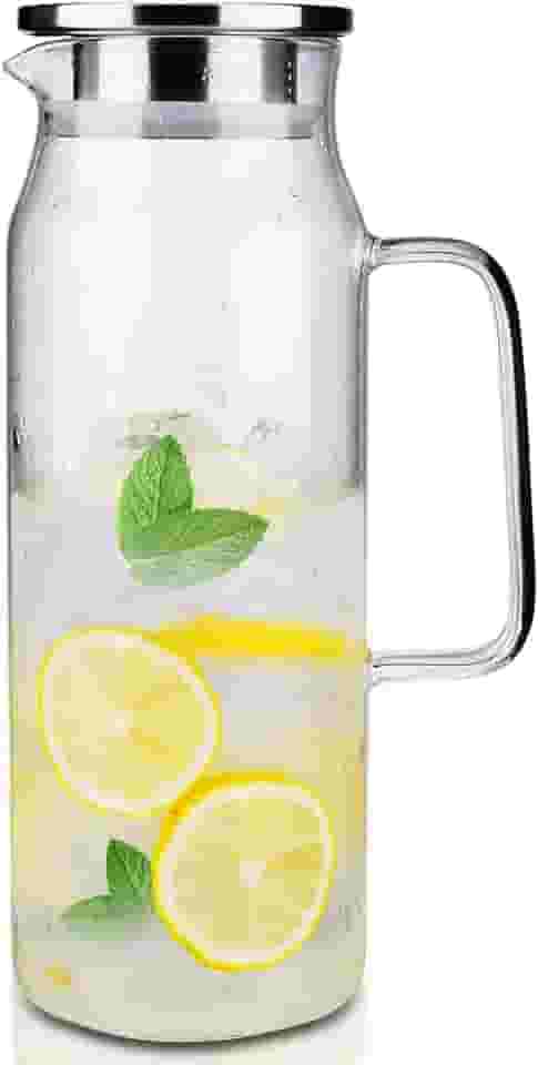 BOTTLE BOTTLE Jarra de vidro com tampa e alça de 1500 ml para chá gelado e suco caseiro, garrafa de vidro borossilicato resistente ao calor para água quente/fria