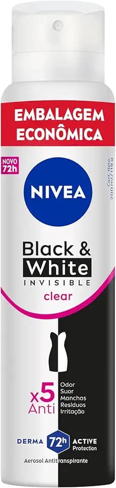 NIVEA Desodorante Aerossol Black & White INVISIBLE Clear 200ml - Proteção prolongada contra odor, suor e manchas