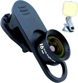 Kit de lentes fotográficas profissionais FotoZ com luz de preenchimento de LED recarregável, lente grande angular, lente macro, clipe plano, estojo de transporte para iPhone, smartphone, tablet e