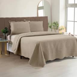 Cobre Leito Colcha Casal Padrão Dupla Face com Toque Macio 200 Fios Ultrasonic 03 Peças Bulet - Bege