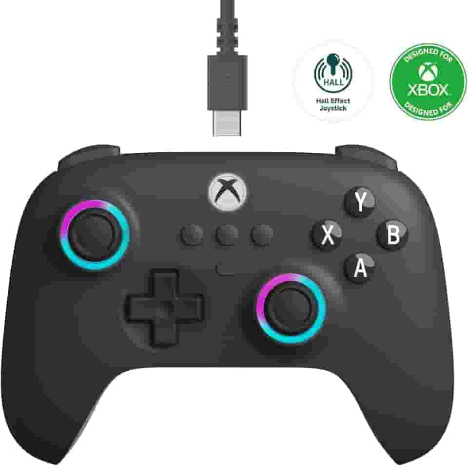 8Bitdo Ultimate C Wired Controller for Xbox with Hall Effect Joysticks and Triggers, RGB Lighting Fire Ring, Compatible with Xbox Series X|S, Xbox One, Windows 10/11 - Officially Licensed (Dark Gray)