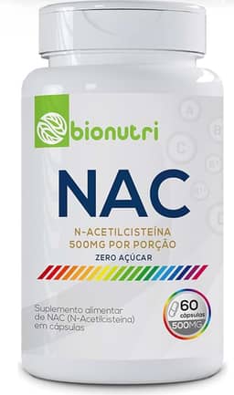 NAC N-Acetilcisteina Premium 500mg, 60 Cápsulas, Suplemento Alimentar Sem Açúcar