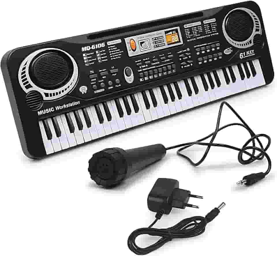 Teclado Musical Infantil Eletrônico Digital Preto com Sons Educativos Instrumento de Aprendizagem Funciona na Tomada