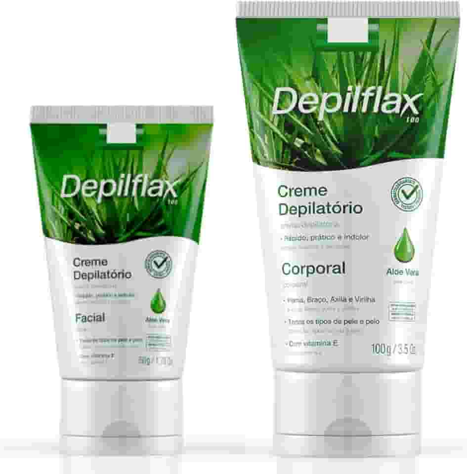 Kit Creme Depilatório Facial Buço e Corporal Íntimo Perna Virilha Feminino Depilflax Depilação Depilador