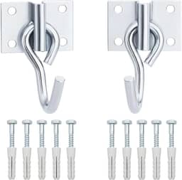 Kit 2 Ganchos para Rede de Descanso em Aço Zincado com 8 Parafusos Sextavados 1/4 x 50mm – Fixação Resistente