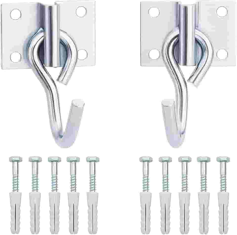 Kit 2 Ganchos para Rede de Descanso em Aço Zincado com 8 Parafusos Sextavados 1/4 x 50mm – Fixação Resistente